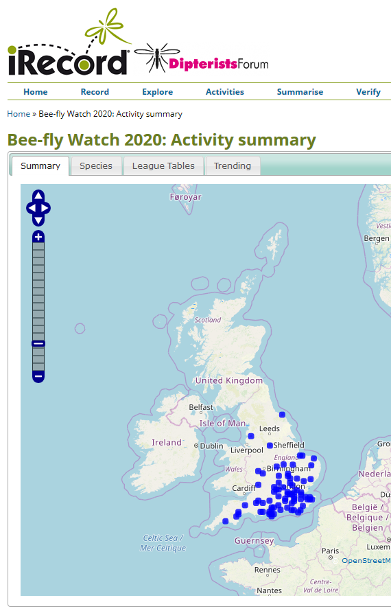 Map of bee-fly records up to 21 March